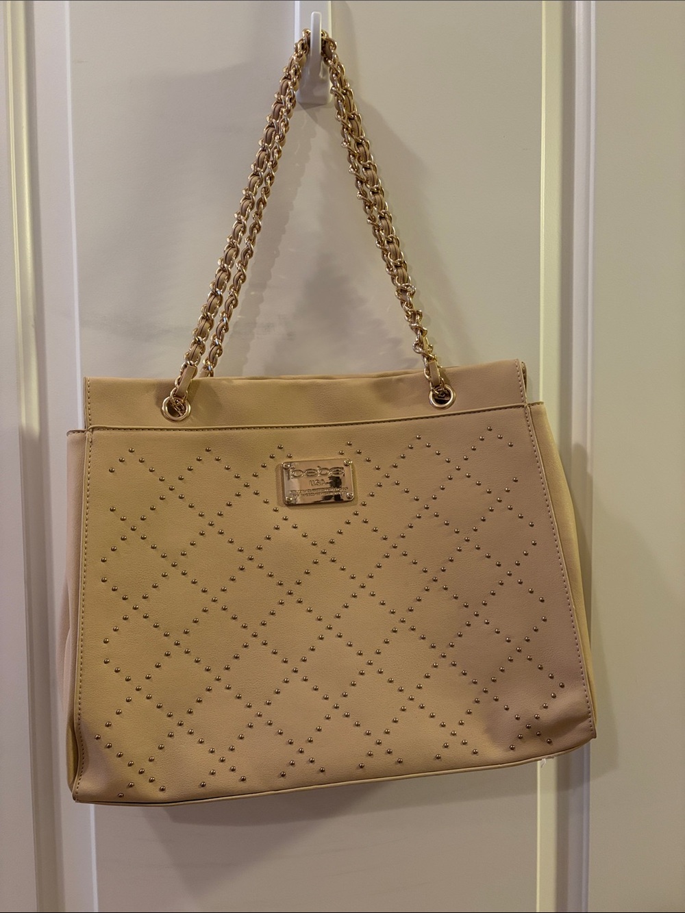 bebe Beige Tote with Gold Chain Handles